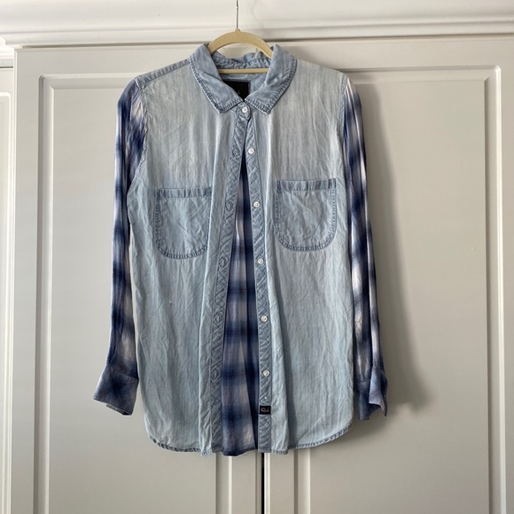 Rails Button Down - Chambray w/ Blue Plaid - Picture 1 of 6